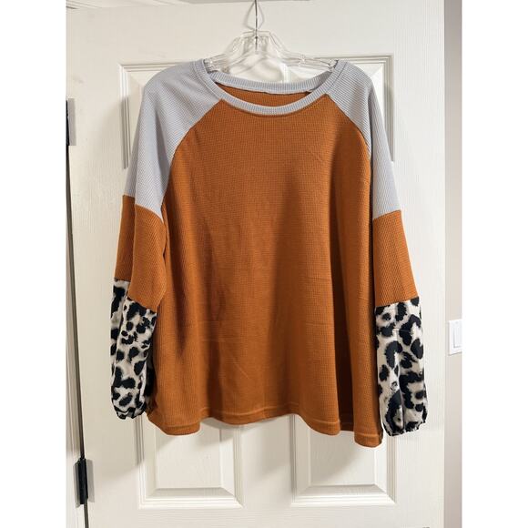 Rust Orange/Grey with Animal Print Blouse - SHEIN Size 3XL - Picture 1 of 4